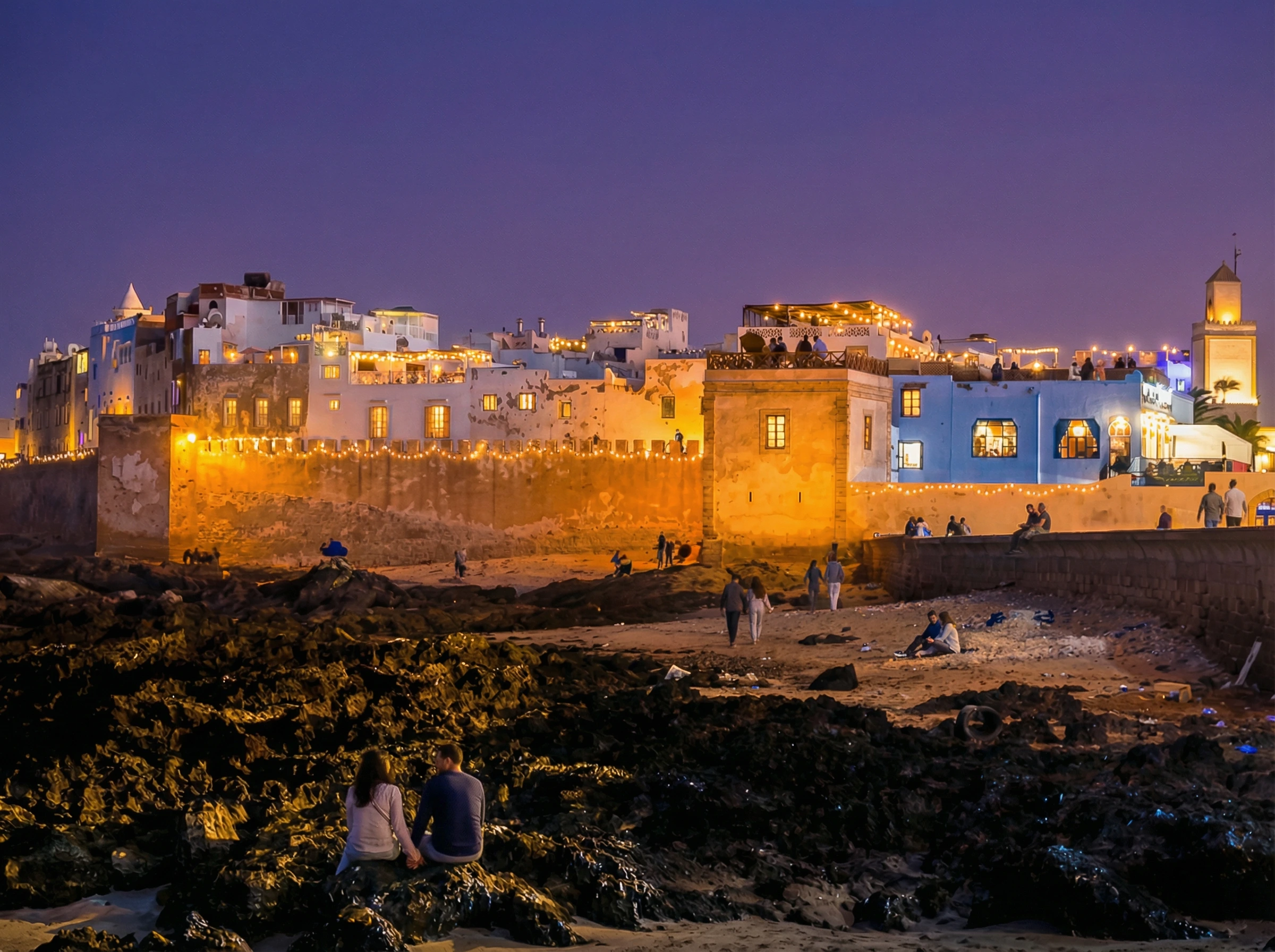 Beautiful Essaouira beach with golden sand and Atlantic Ocean waves